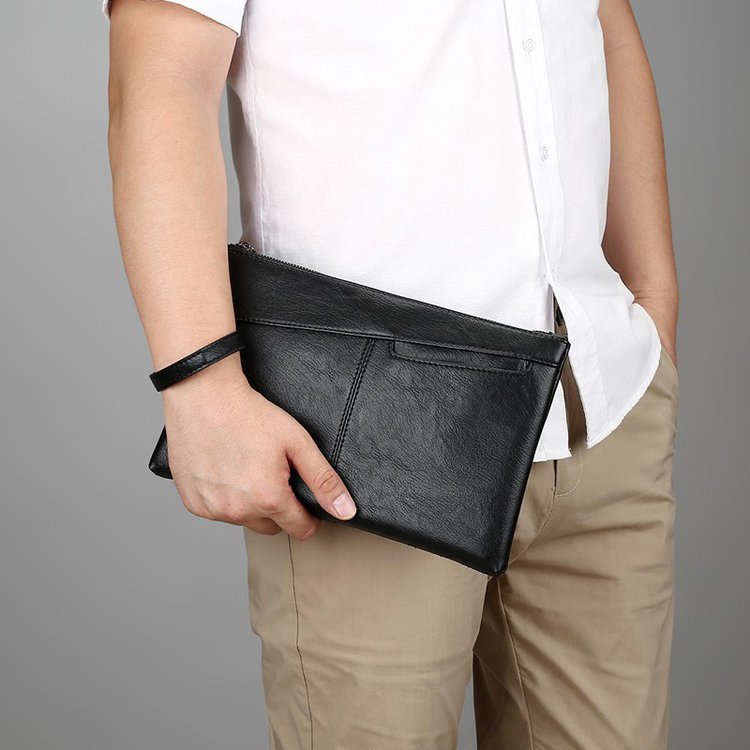 Men's PU Synthetic Leather Handbag: Elevate Your Style - Qivyo Grand noir Qivyo Mesh Ice Silk Short Sleeve Shirt